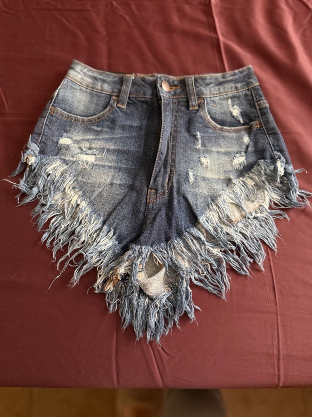Fashion Nova Dark Blue Distressed Frayed Denim Shorts - Picture 3 of 6